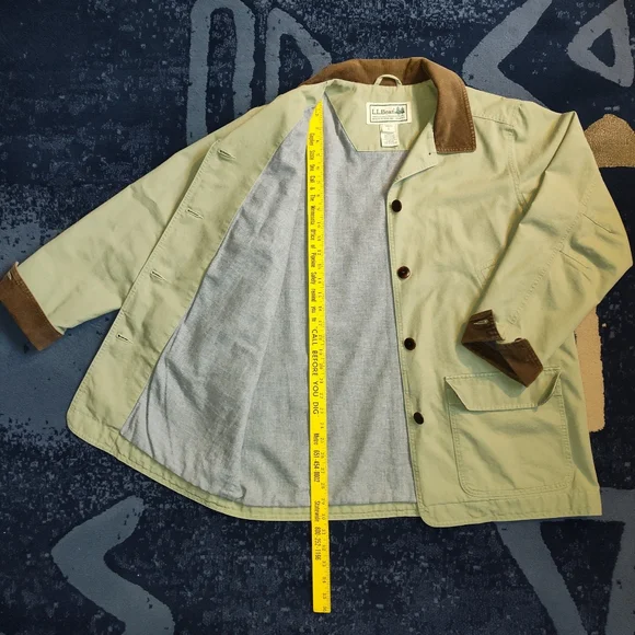 L.L.Bean Khaki Barn Coat with Brown Corduroy Accents - Picture 4 of 13